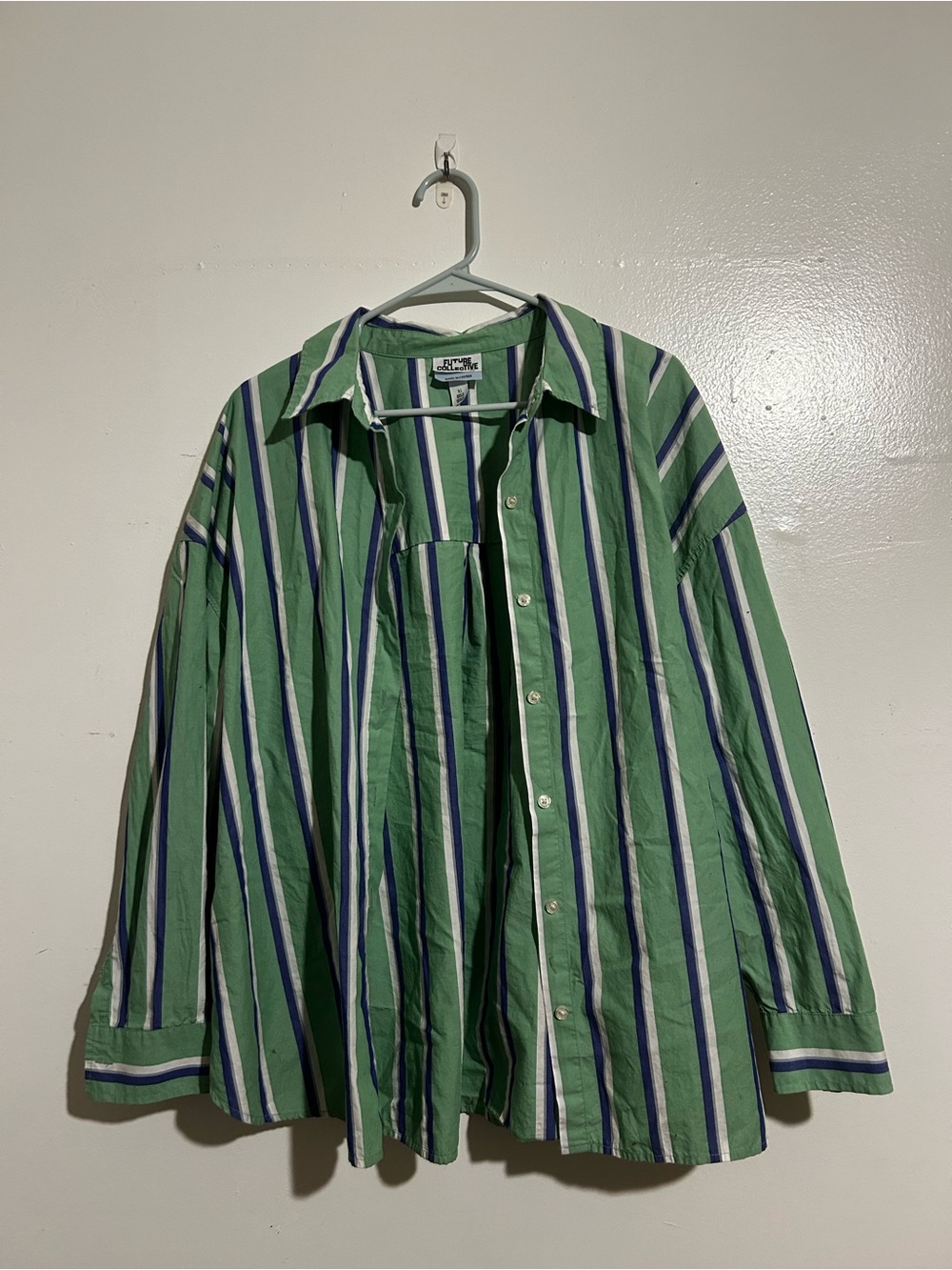 Target future collective green white & blue stripe button down shirt